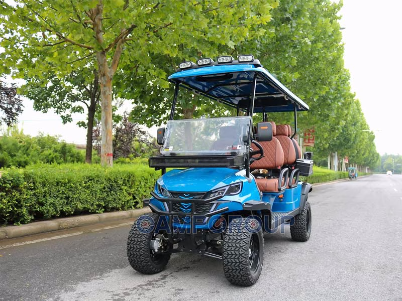 coole blauwe golfkar met 6 zitplaatsen